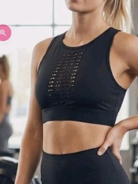 Vina High Neck Cropped Sports Bra Black S Stretch Breathable Athletic (M-08)
